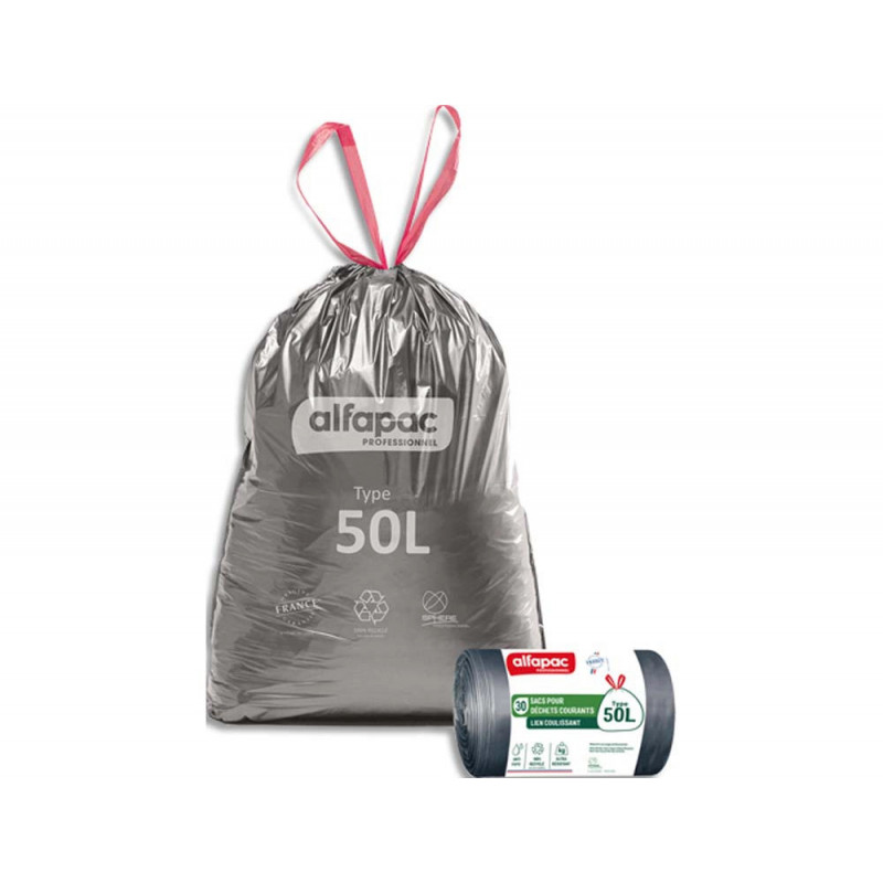 Sacs a lien coulissant alfapac recycles type 50 l boîte de 390
