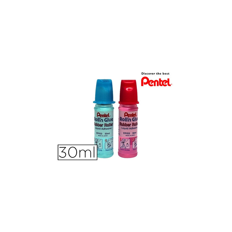 Colle pentel er153 inodore flacon 30ml coloris assortis bleu et rose présentoir de 24 unités