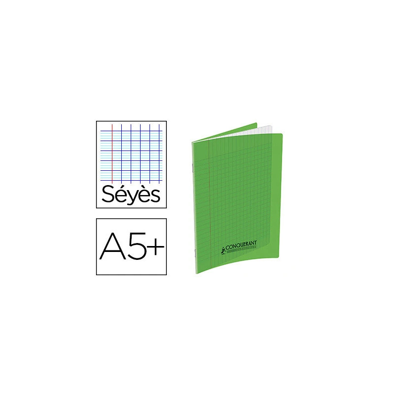 Cahier conquérant polypropylène a5+ 17x22cm 140 pages 90g séyès coloris vert