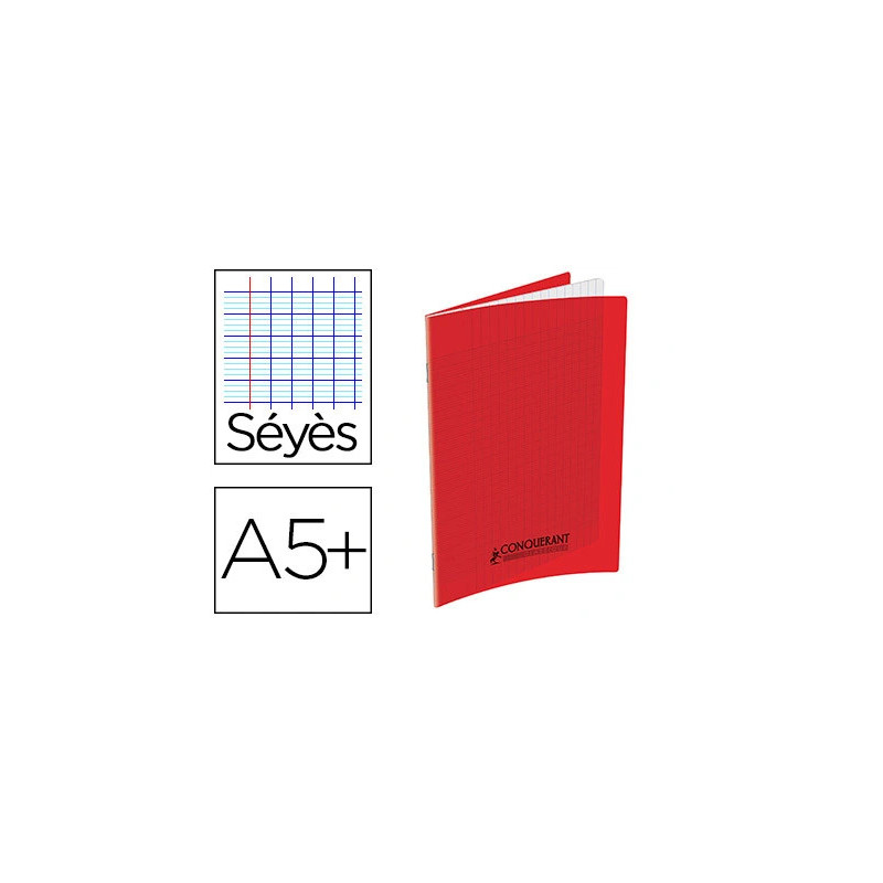 Cahier conquérant polypropylène a5+ 17x22cm 140 pages 90g séyès coloris rouge