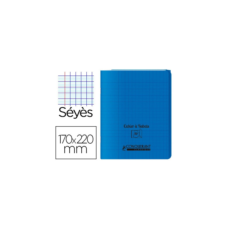 Cahier conquérant polypropylène a5+ 17x22cm 140 pages 90g séyès coloris bleu