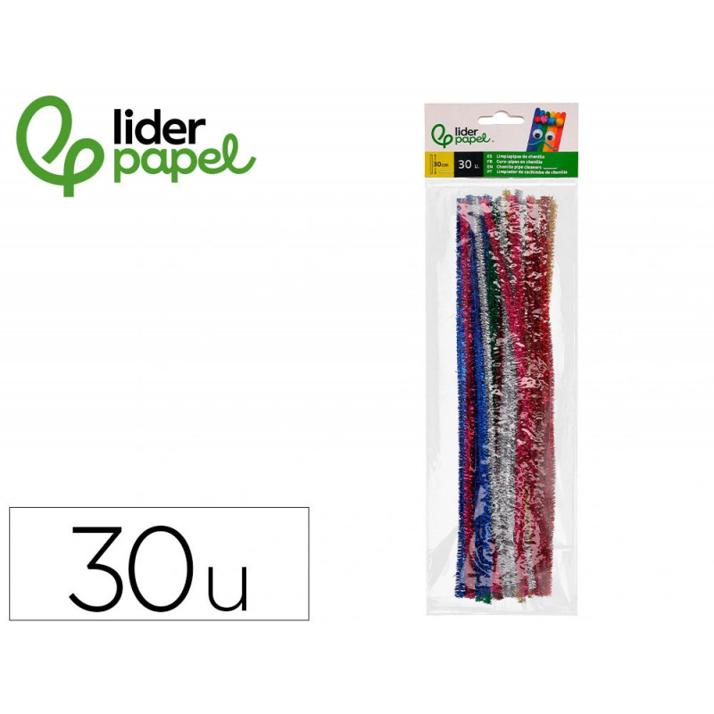 Chenilles liderpapel 30 cm de couleurs brillantes assorties sachet de 30 unites