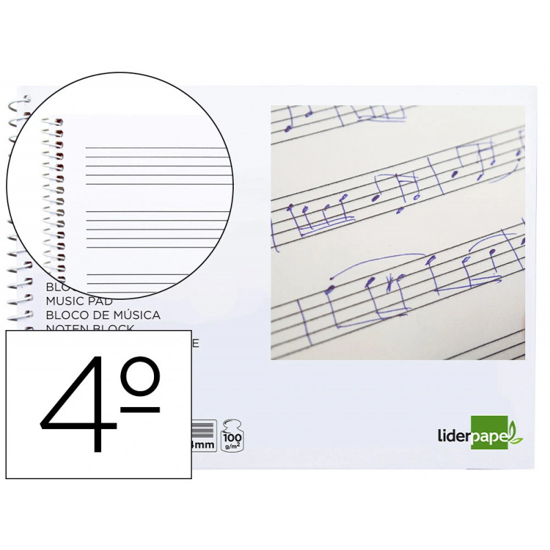 Bloc de musique liderpapel 5 port es par page interlignes de 4mm 20 feuilles 100g/m2
