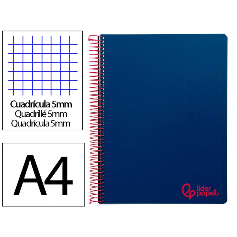 Cahier spirale liderpapel a4 micro wonder 240 pages 90g 5x5mm 4 trous 5 bandes couleurs bleu marine