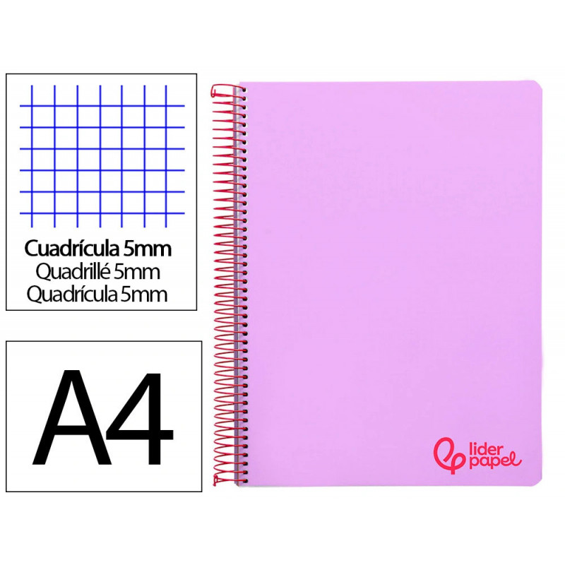 Cahier spirale liderpapel a4 micro wonder 240 pages 90g 5x5mm 4 trous 5 bandes couleurs violet