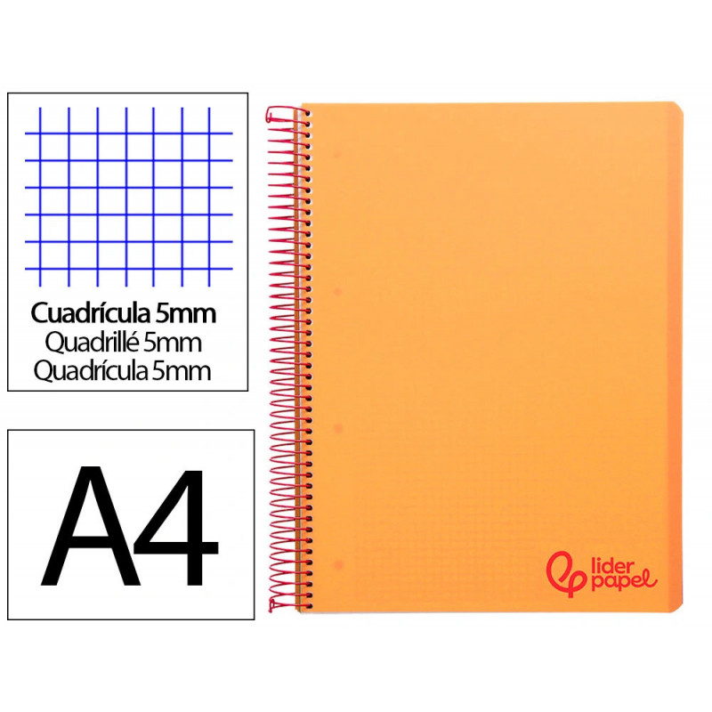 Cahier spirale liderpapel a4 micro wonder 240 pages 90g 5x5mm 4 trous 5 bandes couleurs orange