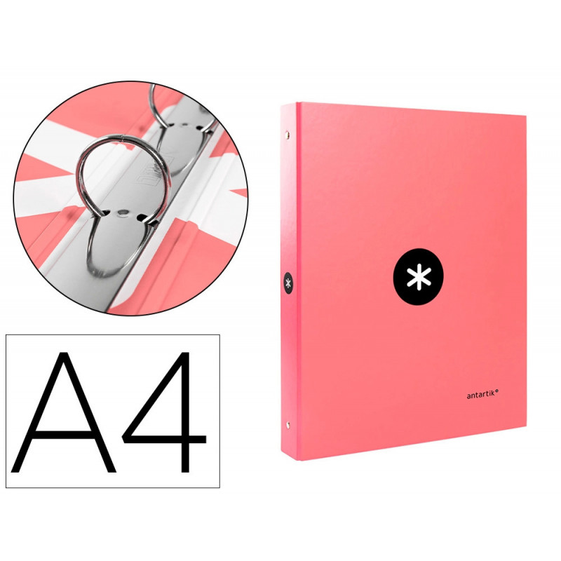 Classeur antartik 4 anneaux ronds 25mm a4 carton rembordé coloris corail