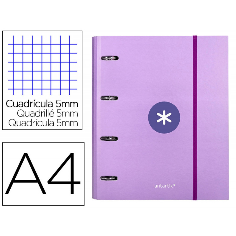 Classeur antartik 4 anneaux ronds 40mm a4 carton rembordé feuillets mobiles q5x5 colorislavande