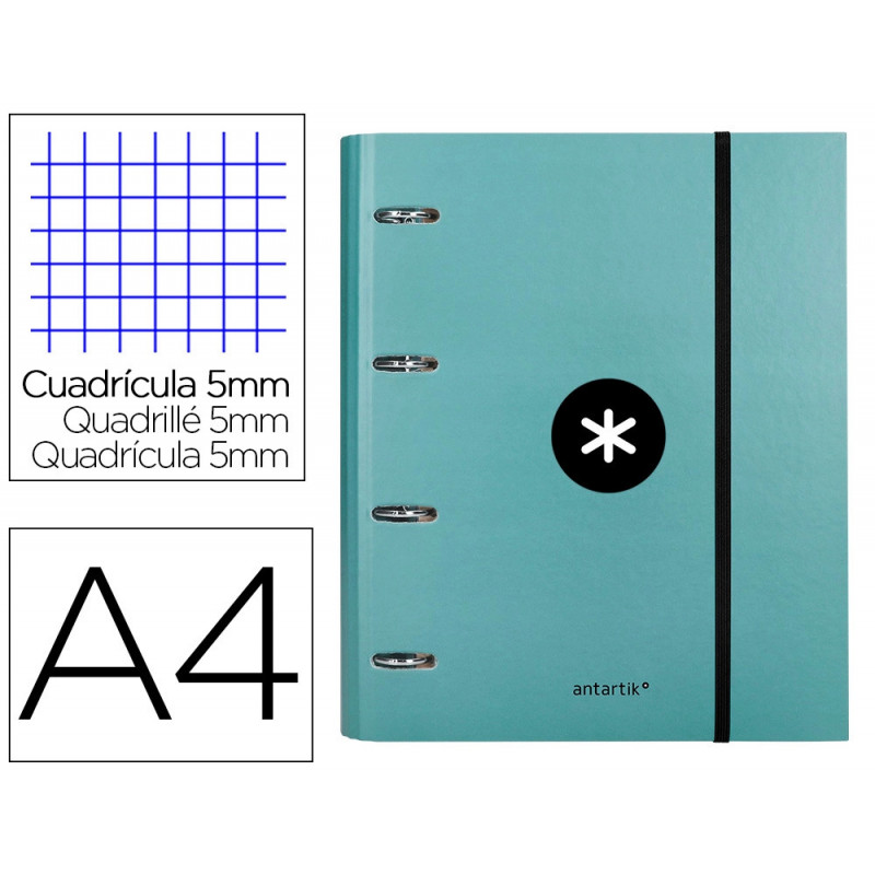 Classeur antartik 4 anneaux ronds 40mm a4 carton rembordé feuillets mobiles q5x5 coloris menthe