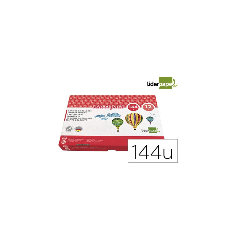 Crayon couleur liderpapel mine extra-résistante 174.5mm écriture douce 12 coloris intenses school pack 144 unités
