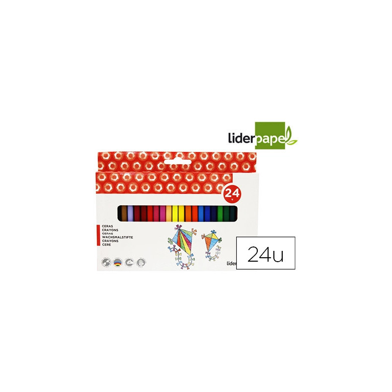 Crayon cire liderpapel 115mm résistant non salissant effaçable étui carton 24 unités