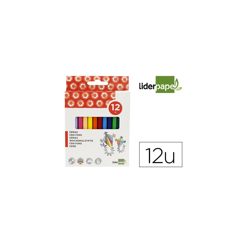 Crayon cire liderpapel 115mm résistant non salissant effaçable étui carton 12 unités