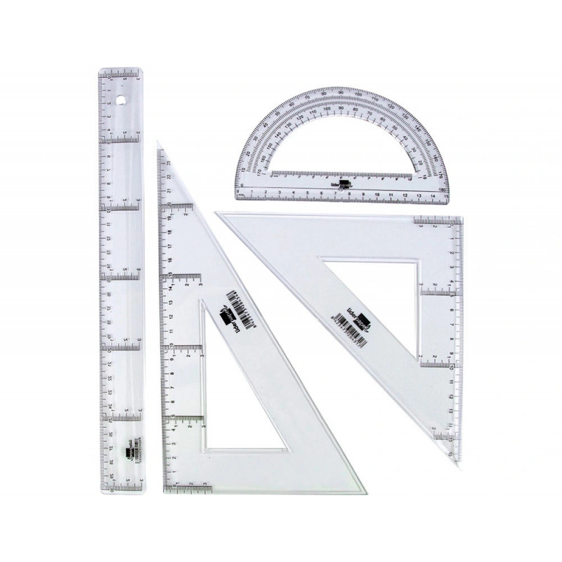 Set traçage liderpapel 4 pièces règle 30cm équerres 45/60 degrés 25cm rapporteur 180 degrés 15cm transparent