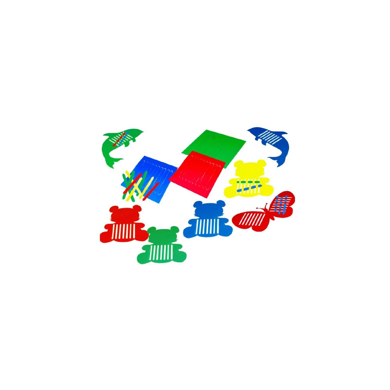 Jeu mon premier tissage contient 270 bandes 12 planches 12 animaux prédécoupés en plastique souple coloris assortis