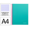 Cahier spirale liderpapel jolly couverture contrecollée a4 280p 75g/m2 5x5mm microperforé 4 trous coloris turquoise