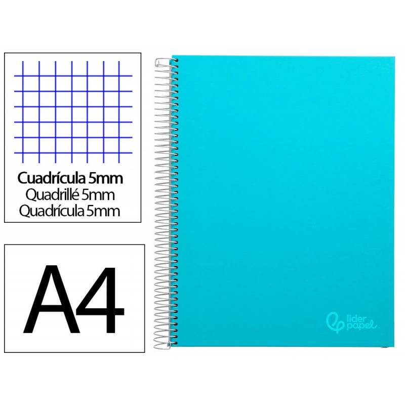 Cahier spirale liderpapel jolly couverture contrecollée a4 280p 75g/m2 5x5mm microperforé 4 trous coloris bleu ciel