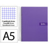 Cahier spirale liderpapel crafty couverture contrecollée a5 240p 90g/m2 5x5mm microperforé 6 trous coloris violet