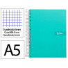 Cahier spirale liderpapel crafty couverture contrecollée a5 240p 90g/m2 5x5mm microperforé 6 trous coloris turquoise