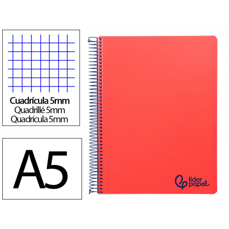 Cahier spirale liderpapel a5 micro wonder 240 pages 90g 5x5mm 6 trous 5 bandes couleurs rouge