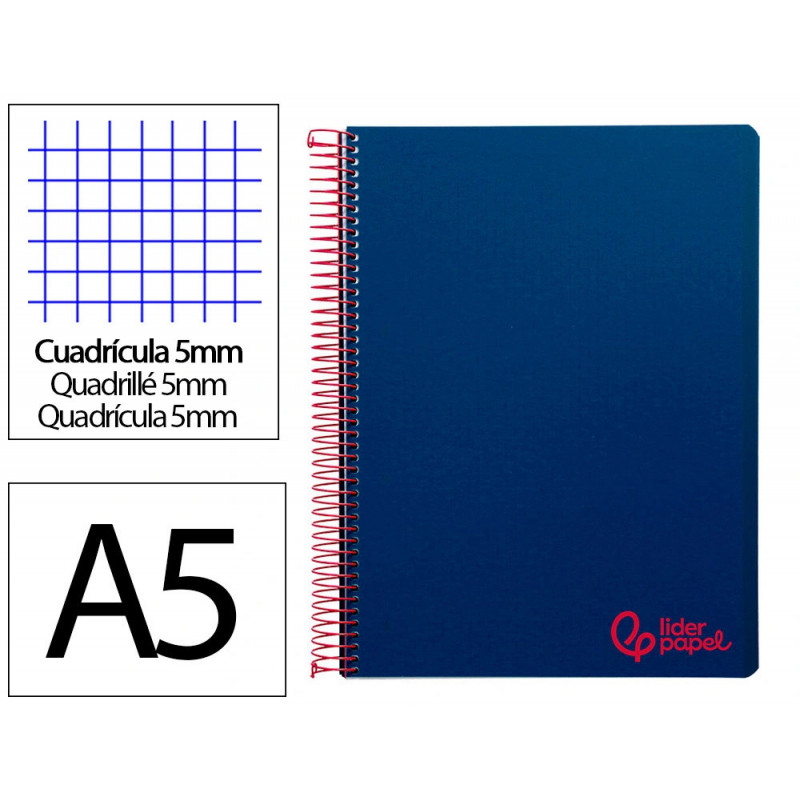 Cahier spirale liderpapel a5 micro wonder 240 pages 90g 5x5mm 6 trous 5 bandes couleurs bleu marine