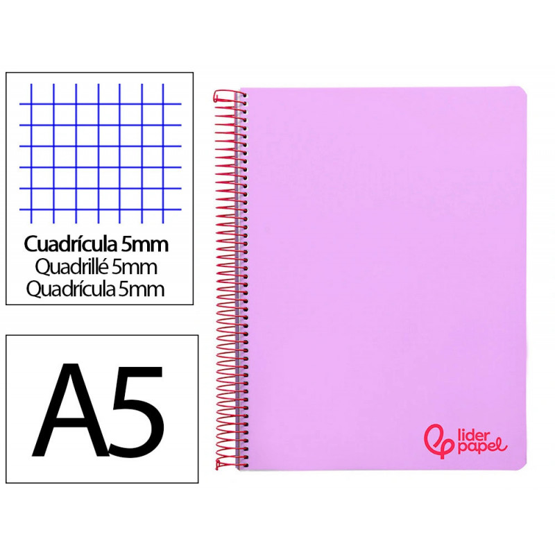 Cahier spirale liderpapel a5 micro wonder 240 pages 90g 5x5mm 6 trous 5 bandes couleurs violet
