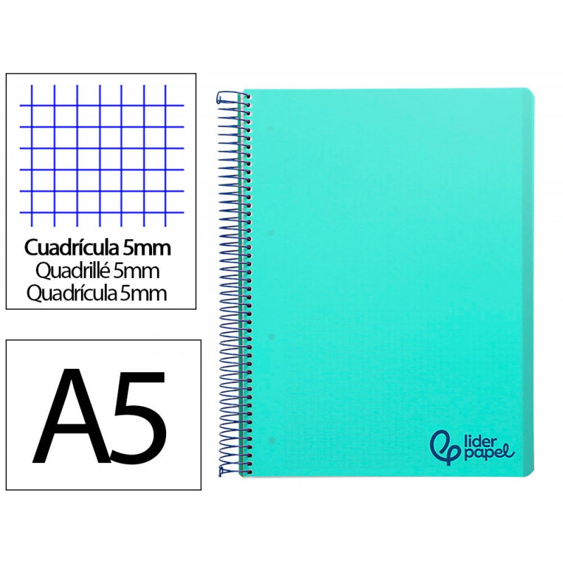Cahier spirale liderpapel a5 micro wonder 240 pages 90g 5x5mm 6 trous 5 bandes couleurs vert clair