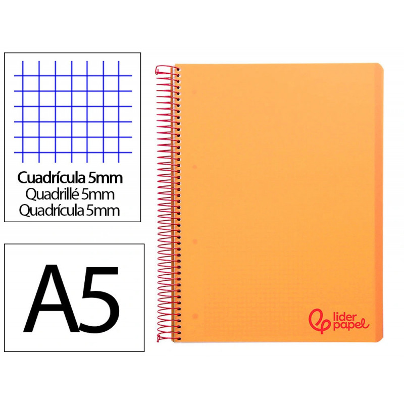 Cahier spirale liderpapel a5 micro wonder 240 pages 90g 5x5mm 6 trous 5 bandes couleurs orange
