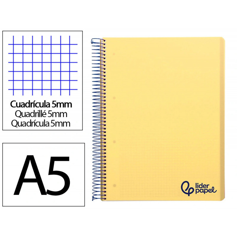 Cahier spirale liderpapel a5 micro wonder 240 pages 90g 5x5mm 6 trous 5 bandes couleurs jaune
