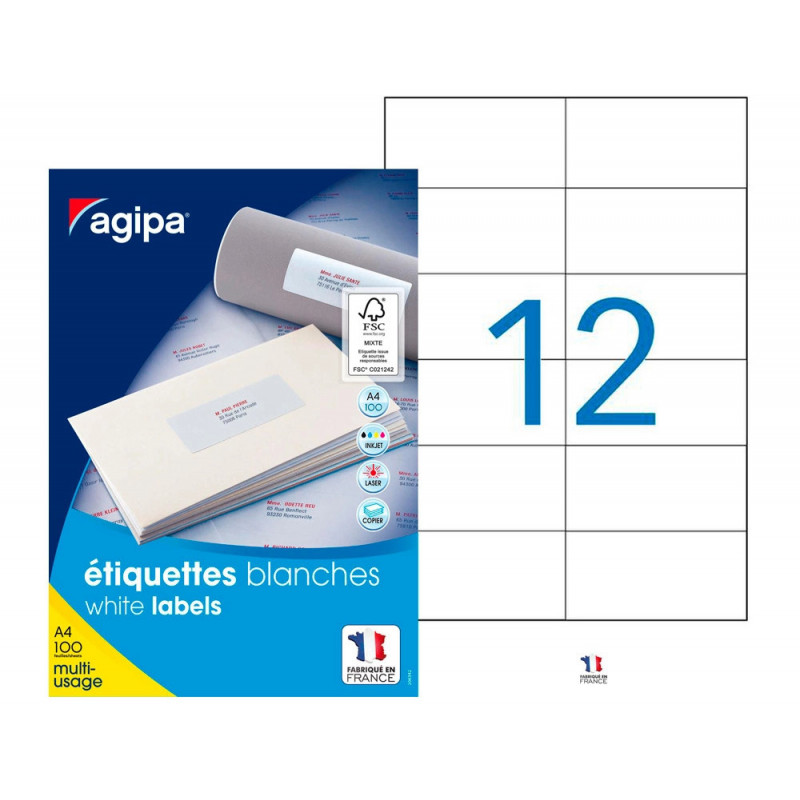 Étiquette adhésive apli agipa multi-usage 105x49.39mm toute imprimante boîte 1200 unités