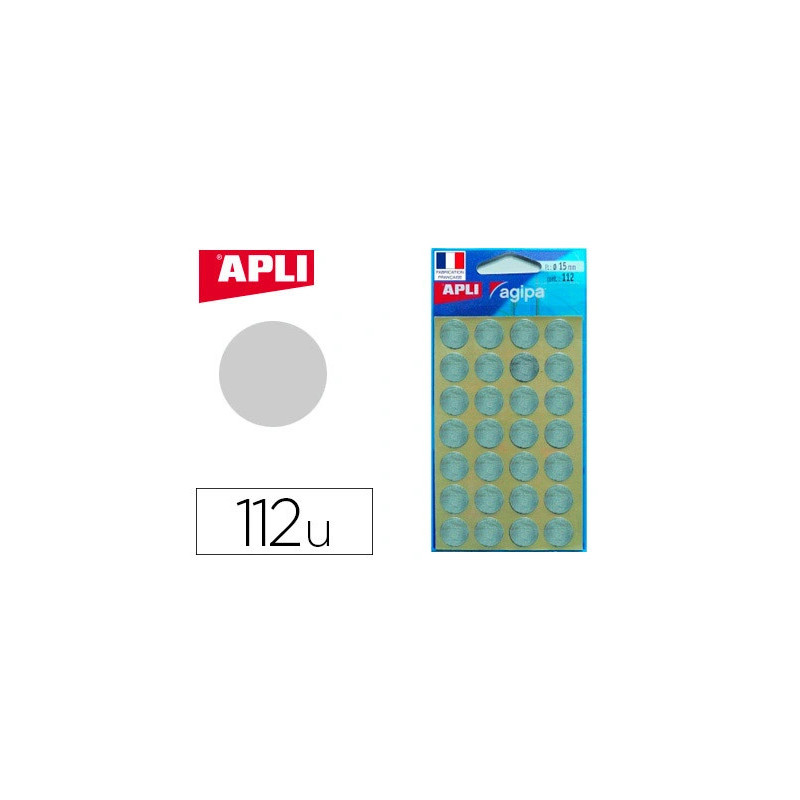 Pastille adhésive apli agipa diamètre 15mm permanente coloris argent pochette 112 unités