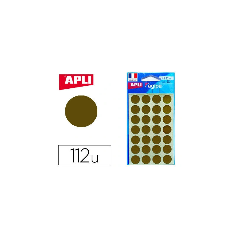 Pastille adhésive apli agipa diamètre 15mm permanente coloris or pochette 112 unités