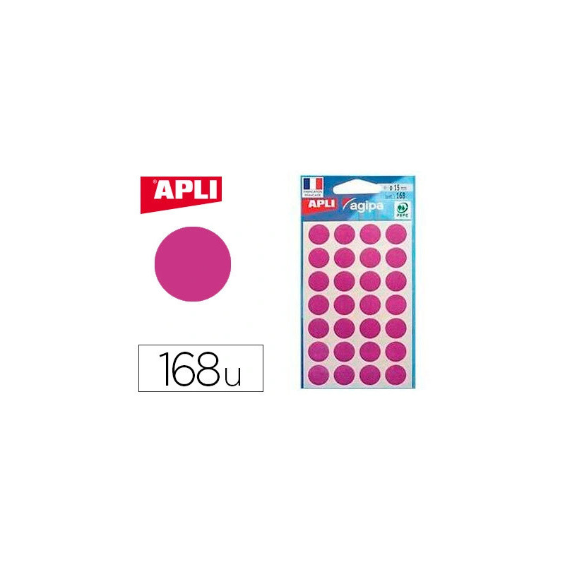 Pastille adhésive apli agipa diamètre 15mm permanente coloris violet pochette 168 unités
