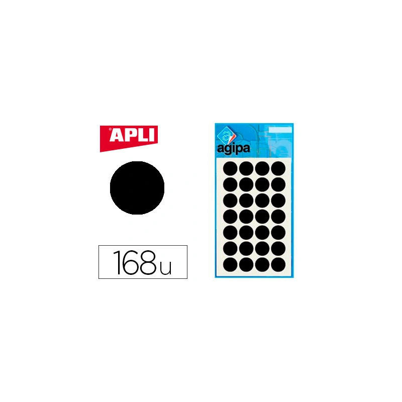 Pastille adhésive apli agipa diamètre 15mm permanente coloris noir pochette 168 unités