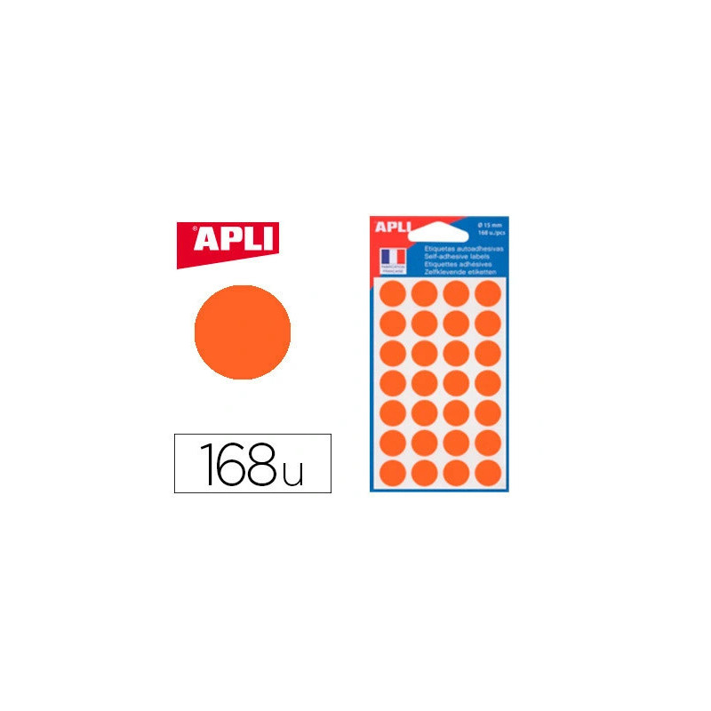 Pastille adhésive apli agipa diamètre 15mm permanente coloris orange pochette 168 unités