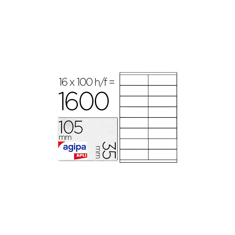 Étiquette adhésive apli agipa imprimante laser copieur 105x35mm boîte 1600 unités