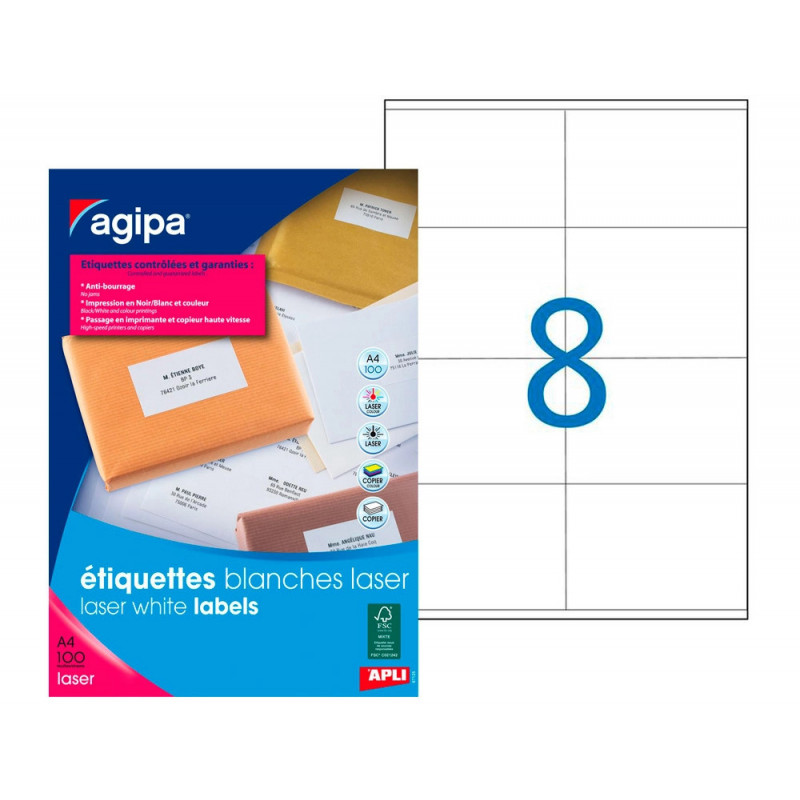 Étiquette adhésive apli agipa imprimante laser copieur 105x72mm boîte 800 unités