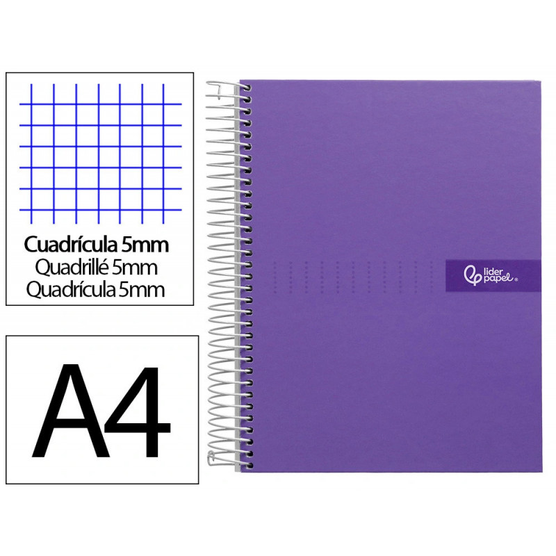 Cahier spirale liderpapel crafty couverture contrecollée a4 240p 90g/m2 5x5mm mnicroperforé 4 trous coloris violet