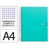 Cahier spirale liderpapel crafty couverture contrecollée a4 240p 90g/m2 5x5mm microperforé 4 trous coloris turquoise