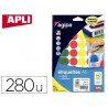 Pastille adhésive apli agipa diamètre 24mm coloris assortis pochette 280 unités