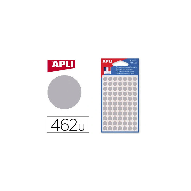 Pastille adhésive apli agipa diamètre 8mm permanente coloris argent pochette 308 unités