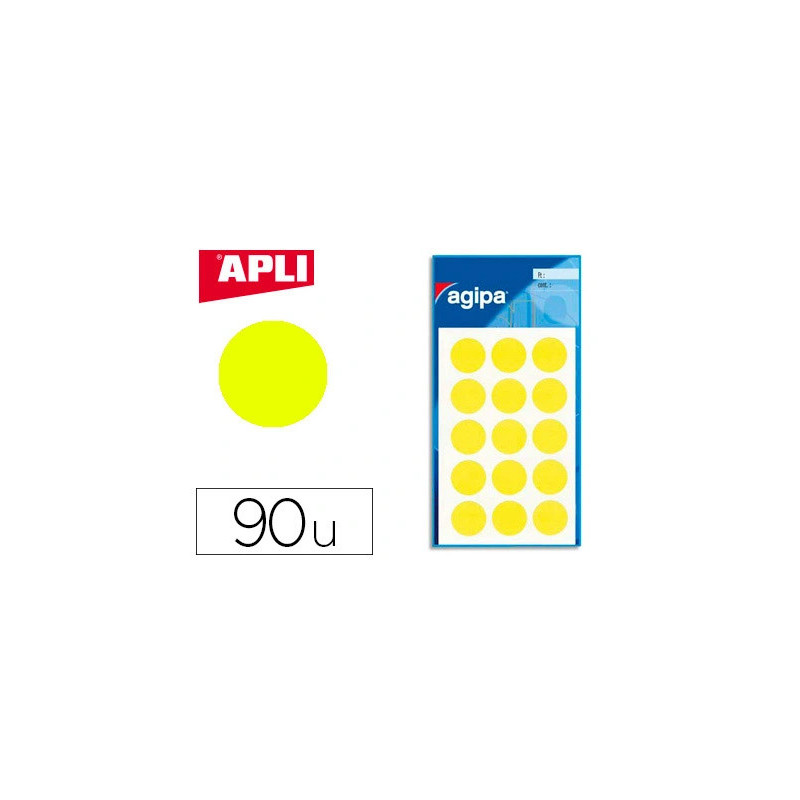 Pastille adhésive apli agipa diamètre 19mm permanente coloris jaune pochette 90 unités