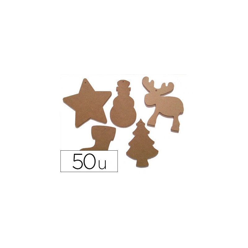 Forme noël culture club à décorer mdf 14cm hauteur assortiment 5 formes différentes 50 pièces à suspendre