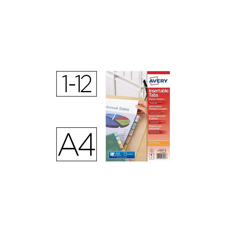 Pochette intercalaire avery pp 180 microns 12 touches ultra-résistantes onglet personnalisable coloris transparent
