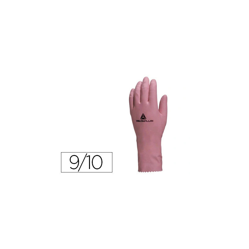 Gant ménage deltaplus latex floqué longueur 30cm épaisseur 0.38mm coloris rose taille 9/10 paire