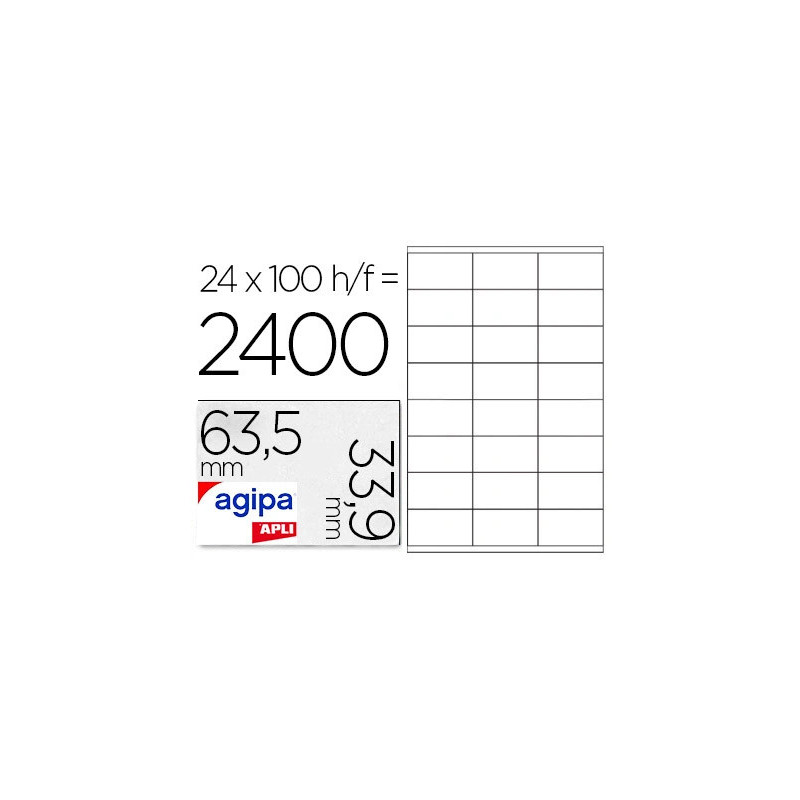Étiquette adhésive apli agipa jet d'encre 63.5x33.9mm formats paramétrés boîte 2400 unités