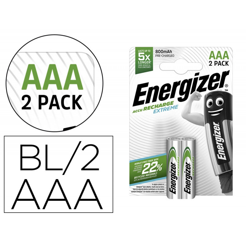 Pile energizer rechargeable extrême hr3 aaa 800 blister 2 unités
