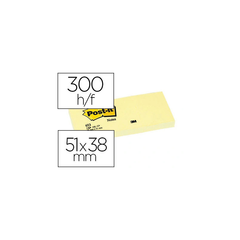 Bloc-notes post-it 653 51x38mm 100f/bloc repositionnables coloris jaune étui 3 blocs