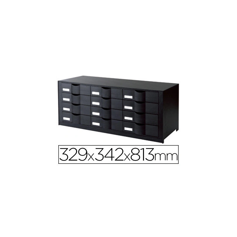 Module classement paperflow 12 tiroirs polystyrène encoche porte-étiquette 329x342x813mm coloris noir