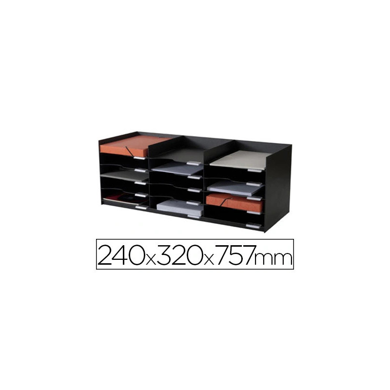 Module classement paperflow superposable armoire 15 cases 240x320x757mm coloris noir