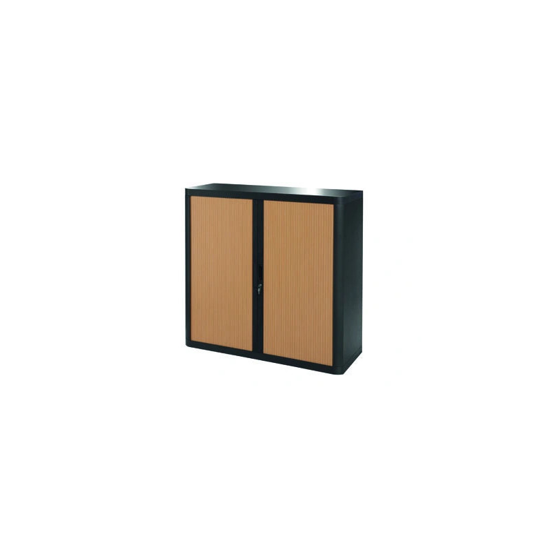 Armoire paperflow easy office 2 tablettes charge 75kg structure noire rideaux 104x110x41,5cm coloris noir/hêtre